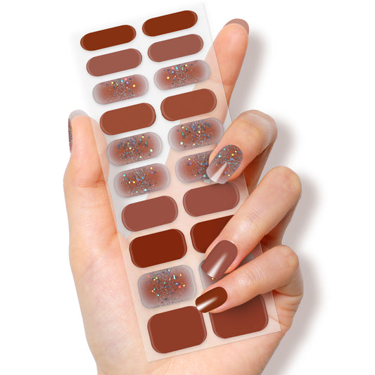 Sparkling Autumn Hues: Red and Brown Glitter Gel Nail Strips