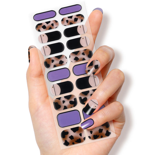 Luxurious Leopard Elegance: Purple and Black Leopard Print Gel Nail Strips